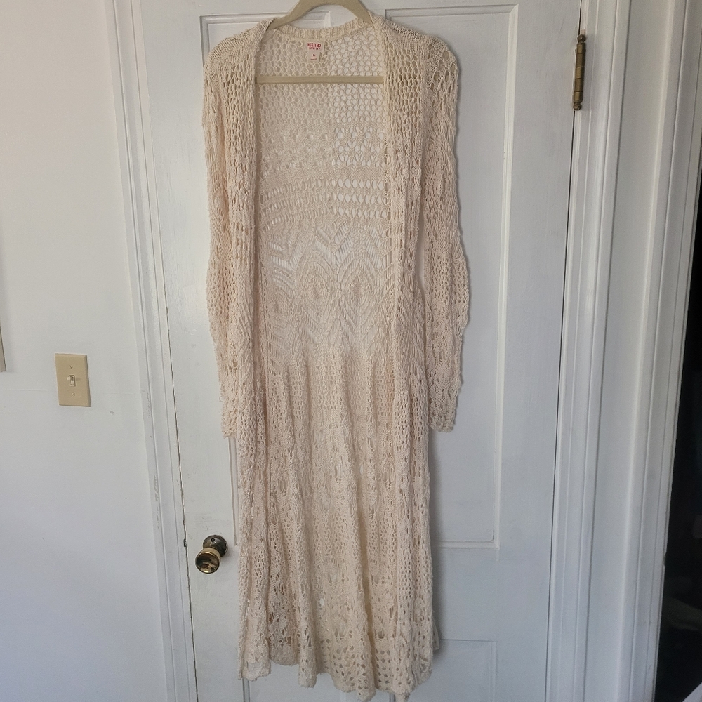 Cream Crochet Long Cardigan